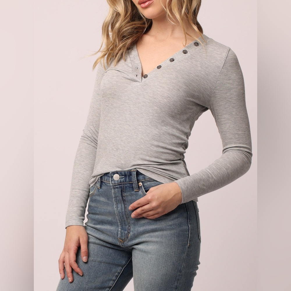 Another Love EMME HENLEY LONG SLEEVE TOP HEATHER GREY